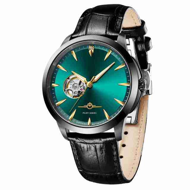 Stainless Steel Skeleton Dial Top Grain Genuine Leather Strap Classic Japan Movement Mechanical Automatic Mens Wrist Watch
