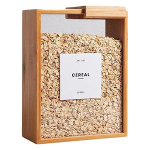 Boîte de rangement pour riz en bois carrée avec couvercle en bois, préservation de la fraîcheur, utilisation en cuisine - Product Image 5