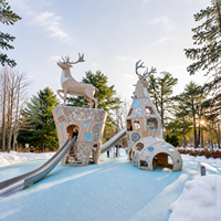 Équipement de jeu extérieur en bois sur le thème du cerf, toboggan en acier inoxydable, certifié CE pour sites touristiques, centres de villégiature et parcs communautaires