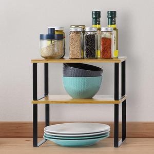Venta al por mayor armario moderno estante organizador apilable Juego de 2 personalizar bambú cocina mostrador estante de especias - Product Image 5