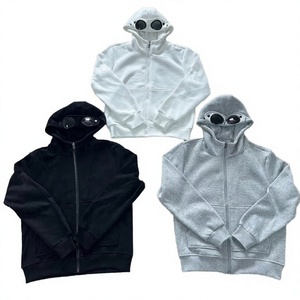 Gilets à capuche amples doublés en polaire pour hommes, style lunettes, broderie 3D tendance, pour le commerce transfrontalier - Product Image 3