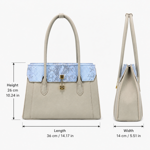 Women PU Leather Shoulder Bag Light Blue Snake Texture Flap Tote Handbag Large Capacity Office Bag - Product Image 6