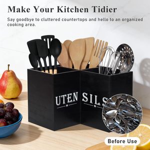 Caja organizadora de utensilios negra en forma de L para encimera de cocina con logo - Product Image 5