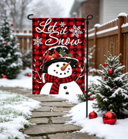 Drapeau de jardin de Noël « Let It Snow » avec bonhomme de neige en polyester pour la décoration extérieure de la véranda, de la pelouse et de la maison en hiver