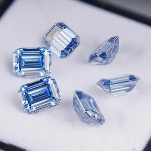 SICGEM-gemas sueltas de moissanita azul vivo, 0,2 CT a 19CT, Esmeralda cortada, azul transparente