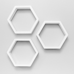 202511 Set Van 6 Witte Honingraatplanken Houten Opslagplank Display Geometrische Houten Zwevende Zeshoekige Wandplank - Product Image 4