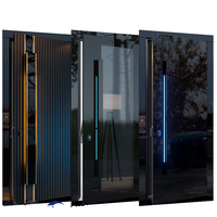Pintu Masuk Komersial Baja Kustom dengan Lampu LED Strip, Pintu Depan Kaca Modern untuk Hotel, Kantor, Toko
