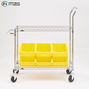 Chariot industriel robuste à 3 niveaux en métal MZG pour manutention, déménagement et stockage, avec étagères grillagées - Product Image 3