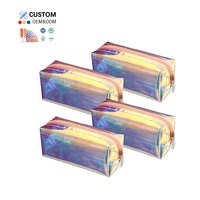 Sac à cosmétiques personnalisé pour femmes, fermeture éclair, PVC, écologique, PU, portable, imperméable, holographique, arc-en-ciel, tendance, lettre