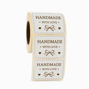 Etiquetas Personalizadas de PP Hechas a Mano, Rollo de Adhesivos con Lazo de Cinta Marrón Crema con Amor para Manualidades, Empaquetado, Suministro de Fábrica al por Mayor, MOQ Bajo - Product Image 1
