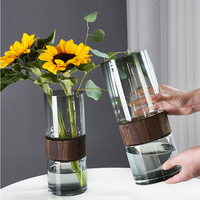 Zeitgenössisches Design Holzring Eierform Glasvase Modernes Blumen arrangement für Tischplatte Grau