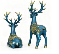 Estatua de Pareja de Ciervos de FRP con Acabado Azul Dorado, Escultura de Alce de Resina, Decoración para Hogar, Villa o Jardín, Adorno Animal