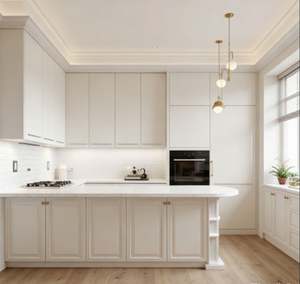 Luxury Solid Wood European Style Kitchen Cabinets With Top <b>Shelves</b> and Side Drawers Soft Closing Hinges Custom Design - Product Image 2