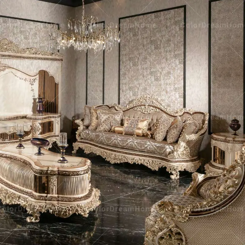 Royal ruang keluarga, Set Sofa gaya Turki furnitur ruang tamu mewah ukiran keras kayu