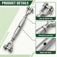 Custom Stainless Steel Jaw Jaw Turnbuckle Open or Closed Body with Clevis Pins for Wire Rope Tensioning