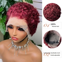 Perruque Courte Bouclée Transparente en Dentelle Frontale, Cheveux Indiens, Ligne de Cheveux Invisible, Noire, Perruque en Dentelle 13x4 pour Femmes, Vente en Gros Usine