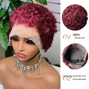 Peluca Corta Rizada con Encaje Frontal Transparente, Cabello Indio, Línea de Cabello Invisible, Negra, Peluca de Encaje 13x4 para Mujer, Venta al por Mayor de Fábrica - Product Image 3