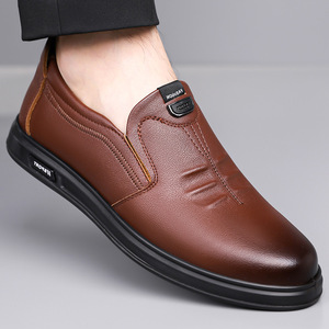 Mocassins d'affaires pour hommes en cuir véritable, semelle extérieure en caoutchouc antidérapante, élégants, pour le bureau, les mariages, imperméables et confortables - Product Image 1