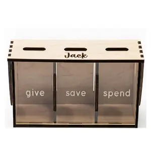 Dave Ramsey Inspired Gift Financial Principles Wood Piggy Give Save Spend Child Money Bank