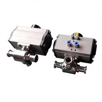 Vanne à boisseau sphérique sanitaire pneumatique en acier inoxydable à 3 voies avec raccord Tri-Clamp DN38 OEM pour applications alimentaires et de boissons