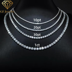 Collier tennis en or massif 10K avec diamants CVD de laboratoire ronds de 10pt, 20pt, 1ct, chaîne tennis entièrement pavée de diamants de laboratoire - Product Image 1