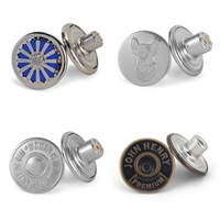 Boutons de jeans ronds personnalisés en acier inoxydable avec logo de designer vintage, écologiques, certifiés OEKO-TEX/GRS, style dos plat, OEM/ODM