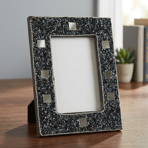 Cadre photo moderne en mosaïque élégant fait main, écologique, design à rayures diagonales rectangulaires, affichage vertical sur table, personnalisé - Product Image 1