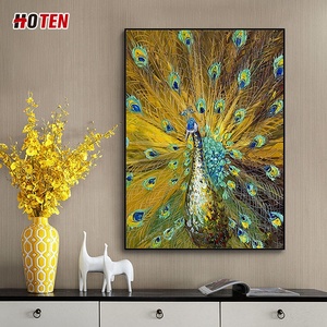 Bức tranh tường con công dọc đơn giản hiện đại vẽ tay sơn dầu trừu tượng trên vải trang trí chủ đề động vật vải - Product Image 2