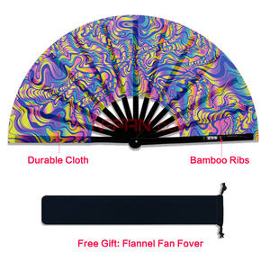 Abanico de Mano Plegable de Bambú Grande de 13 Pulgadas con Brillo UV para Fiestas Rave, Festivales, Discotecas, Baile EDM - Product Image 3