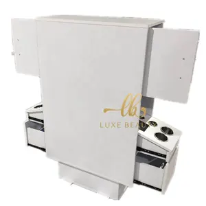LuxeBeautyホワイト理髪店スタイリングステーションサロンチェアヘアサロンミラーステーション両面サロンステーションとライト