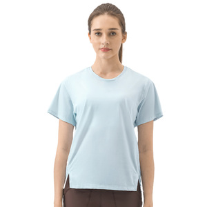 เสื้อยืดโยคะน้ำหนักเบา แห้งเร็ว คอกลม แขนสั้น สีพื้น ระบายอากาศได้ดี ผลิตจากโพลีเอสเตอร์/คอตตอน ทรงปกติ สำหรับออกกำลังกาย - Product Image 1