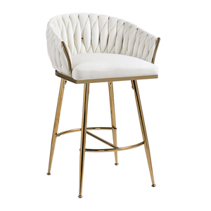 Modern Adjustable Fabric <b>Bar</b> <b>Stools</b> Set of <b>2</b> for Home <b>Bar</b> Hotel Dining with Metal Frame and Hand-Wave Back - Product Image 1
