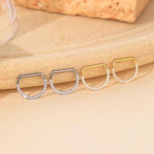 Lingchee ASTM F-136 14G titane mamelon anneau D forme Segment anneau clair Zircon mamelon anneaux Piercings bijoux Sexy - Product Image 5