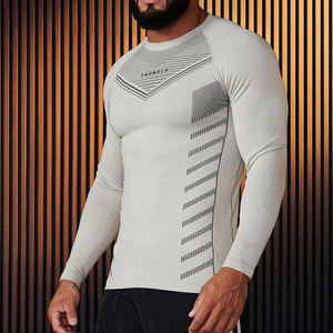 Setelan Fitness olahraga pria, kaus latihan Fitness lengan pendek, elastis, ketat berotot, kaus olahraga baru 2024 - Product Image 6