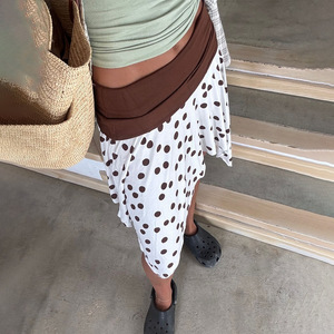 European American Style Polka Dot Color Blocking <b>Elastic</b> Waist Irregular Short <b>Skirt</b> Women's Clothing - Product Image 2