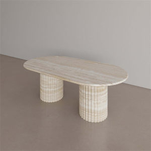 Tables basses de salon Newstar, base en <span class=keywords><strong>colonne</strong></span> cannelée, piliers, pieds de table en pierre, table basse ovale en marbre travertin - Product Image 5