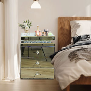 현대 크리스탈 다이아몬드 미러 3 서랍 스마트 침대 옆 탁자 스마트 스탠드 무선 충전 및 Led 조명 - Product Image 2