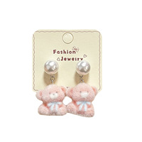Pendientes colgantes de oso de peluche para mujer, con aguja de plata, exquisitos, dulces, exagerados, tridimensionales, esponjosos y lindos