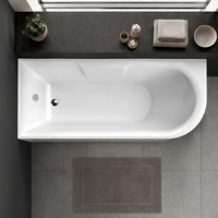Baignoire à coins arrondis avec bord avant incurvé pour un aménagement mural gain de place, 170 cm, en acrylique, pour droitier
