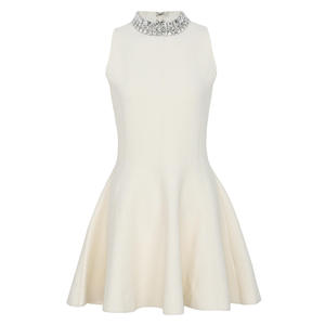 Nuovo Abito da Sera Retrò, Vestito Corto Lavorato a Maglia con Collo all'Americana, Dettagli in Mattoni e Pietre, Vestito da Donna Senza Maniche Slim Fit e Vaporoso - Product Image 3