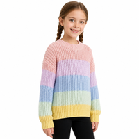 Pull en tricot côtelé pour enfants avec logo personnalisé, col montant, rayures multicolores, automne-hiver, polyester, doux, fabrication OEM & ODM