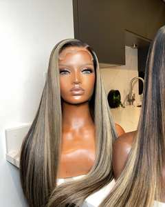 Perruque frontale en dentelle HD en cheveux humains lisses brun os, densité 200, 13x4, perruque blonde avec mèches 613, perruque en dentelle suisse ombrée 613 - Product Image 3