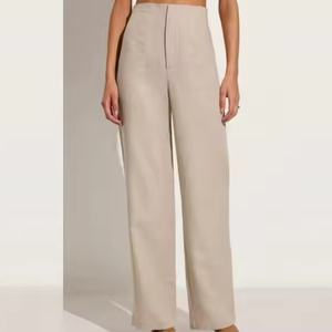 Trajes de Lino Personalizados OEM para Mujer, Pantalones Rectos de Negocios, Top Corto de Lino sin Mangas con Cuello Cuadrado, Conjuntos de Dos Piezas - Product Image 3