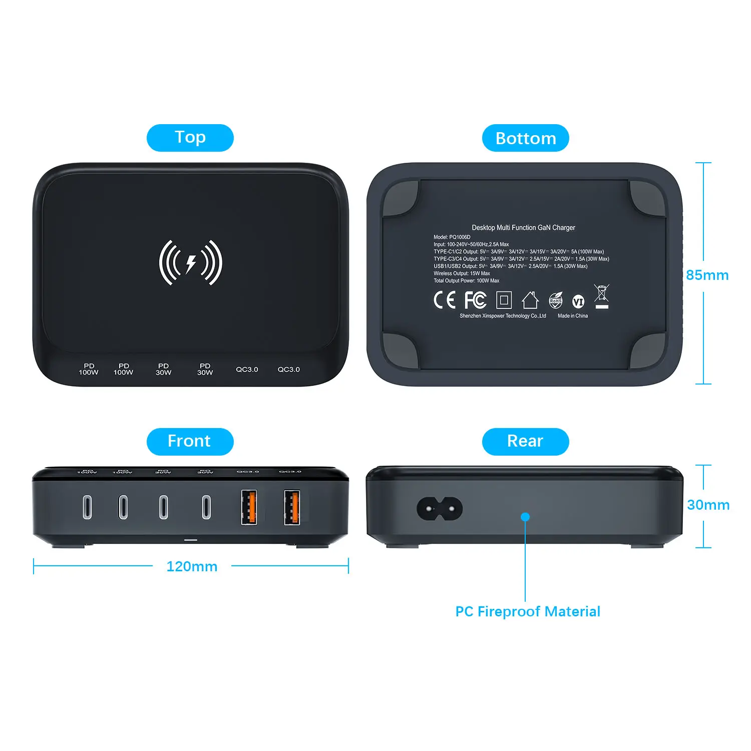 טלפון חכם pd qc 3.0 100w 15w hub סוג c usb (c gan) מהיר לוגו נייד טעינה מהירה נייד טעינה מהירה עבור מטען אלחוטי iphone