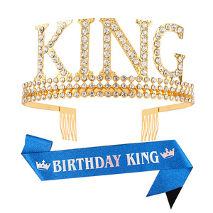 Corona per Compleanno da Uomo, Accessorio per Feste in Stile Europeo e Americano, Corona da Re in Ferro con Grandi Lettere in Cristallo Bianco - Product Image 6