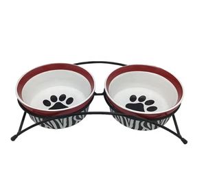 Bescera mangkuk hewan peliharaan, aksesori hewan peliharaan pola Zebra dengan Dudukan baja tahan karat, mangkuk anjing mewah dengan dudukan - Product Image 1
