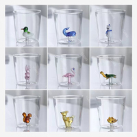 Tasses à thé et soucoupes en verre borosilicate sans poignée, design dessin animé 3D, écologiques, 250 ml, mignonnes, simples, pour la maison, à simple paroi