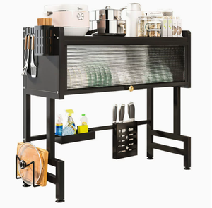 رف تجفيف أطباق كبير السعة بطبقة واحدة مع غطاء، رف تخزين مزدوج للمطبخ لتجفيف الأطباق فوق الحوض - Product Image 1