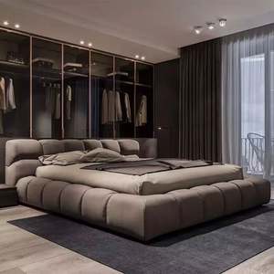 <span class=keywords><strong>Letto</strong></span> Matrimoniale/King Size di Lusso Moderno ODM/OEM con Testiera Imbottita in Velluto Dorato e Design ad Ali - Product Image 5