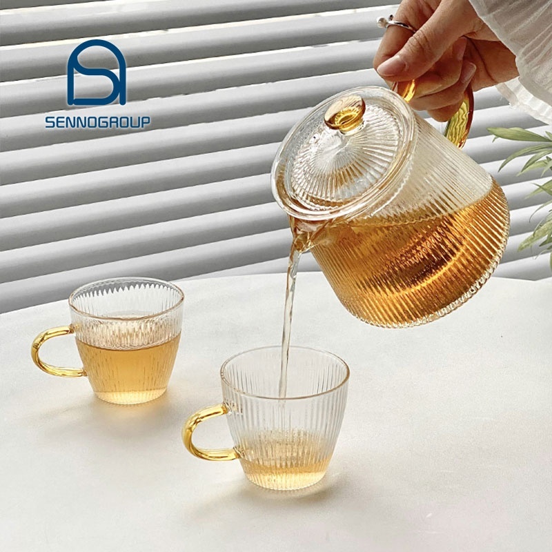 Théière en Verre Émaillé Résistant à la Chaleur avec Tasse en Cristal - Bleu